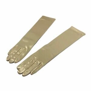 VINTAGE 15" Length 90's Gold Satin Gloves Stretchy Elbow D09
